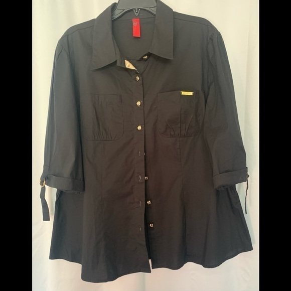 Apple Bottoms Y2K 90’s button down utility shirt. Black good accents Size 2X - Picture 2 of 12